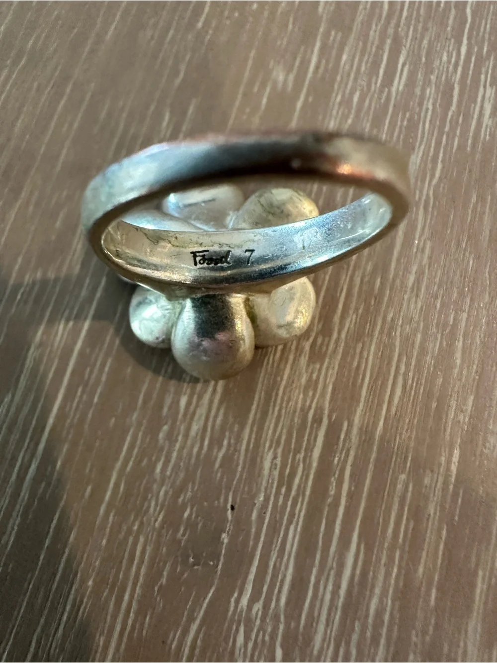 Fossil Flower Statement Ring Silver Tone Textured Floral Size 7